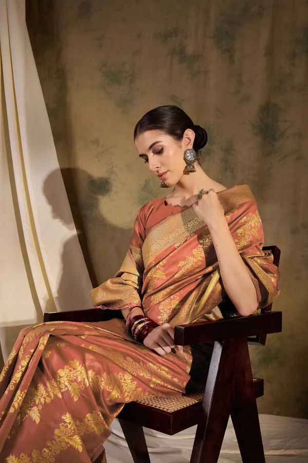 Brown_Art_Silk_Embroidered_Banarasi_Saree_With_Unstitched_Blouse_For_Women