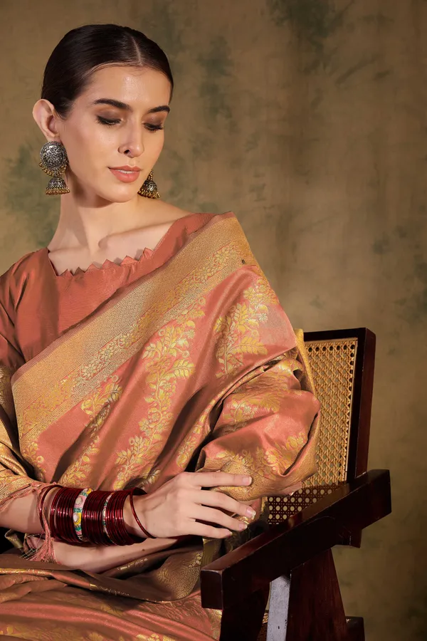 Brown_Art_Silk_Embroidered_Banarasi_Saree_With_Unstitched_Blouse_For_Women