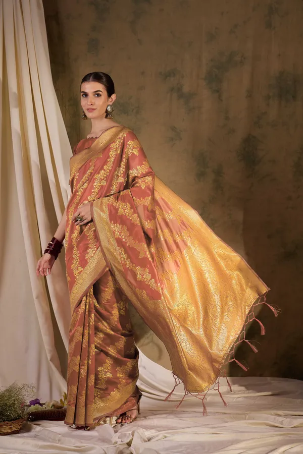 Brown_Art_Silk_Embroidered_Banarasi_Saree_With_Unstitched_Blouse_For_Women
