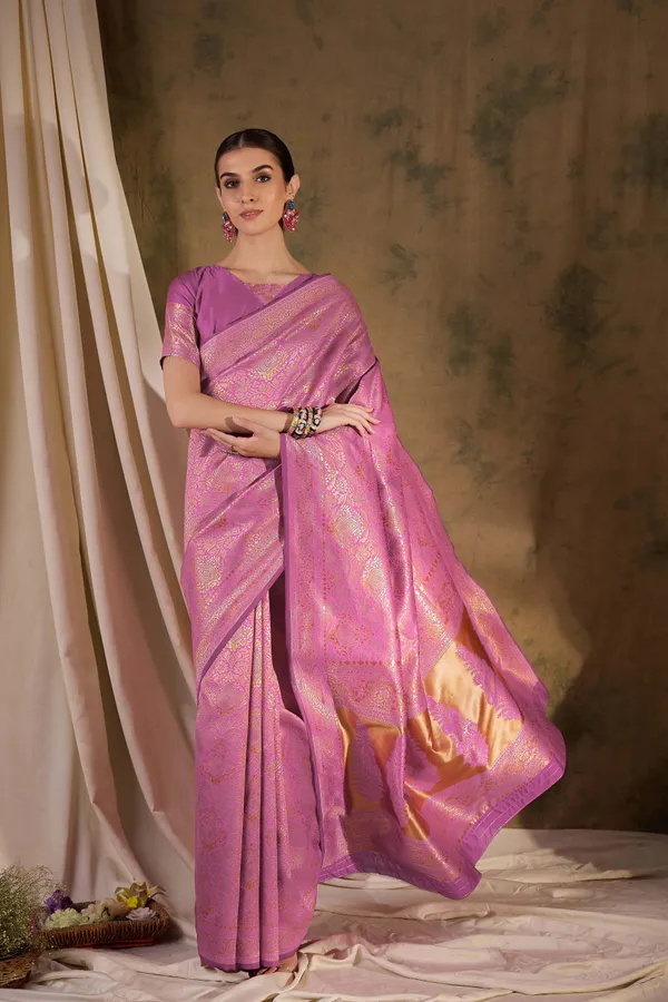 Pink_Art_Silk_Woven_Banarasi_Saree_With_Unstitched_Blouse_For_Women