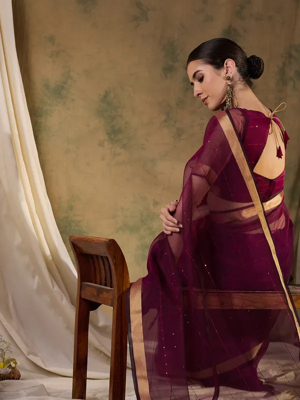 Maroon_Organza_Woven_Banarasi_Saree_With_Unstitched_Blouse_For_Women