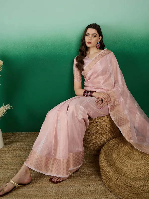 Pink_Organza_Woven_Banarasi_Saree_With_Unstitched_Blouse_For_Women