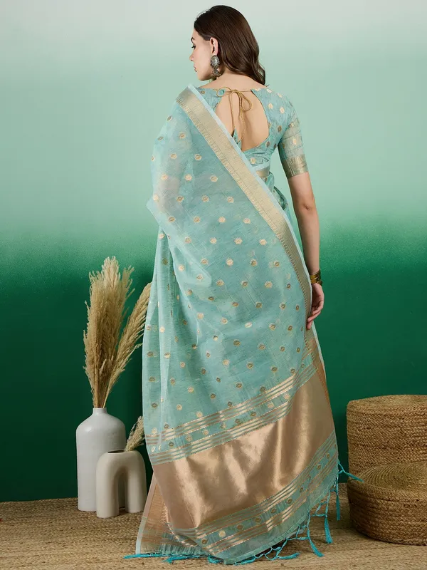 Blue_Organza_Woven_Banarasi_Saree_With_Unstitched_Blouse_For_Women