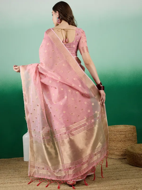 Pink_Organza_Woven_Banarasi_Saree_With_Unstitched_Blouse_For_Women