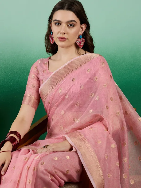 Pink_Organza_Woven_Banarasi_Saree_With_Unstitched_Blouse_For_Women