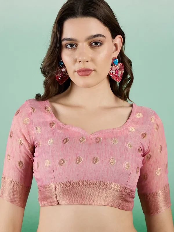 Pink_Organza_Woven_Banarasi_Saree_With_Unstitched_Blouse_For_Women