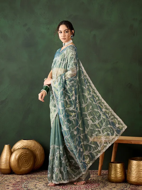 Green_Art_Silk_Embroidered_Banarasi_Saree_With_Unstitched_Blouse_For_Women