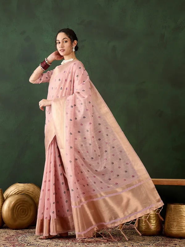 Brown_Organza_Woven_Banarasi_Saree_With_Unstitched_Blouse_For_Women