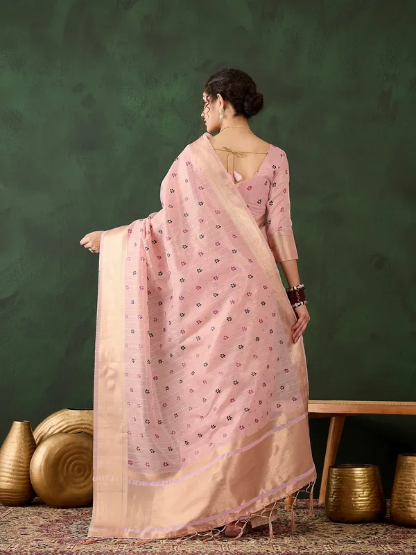 Brown_Organza_Woven_Banarasi_Saree_With_Unstitched_Blouse_For_Women