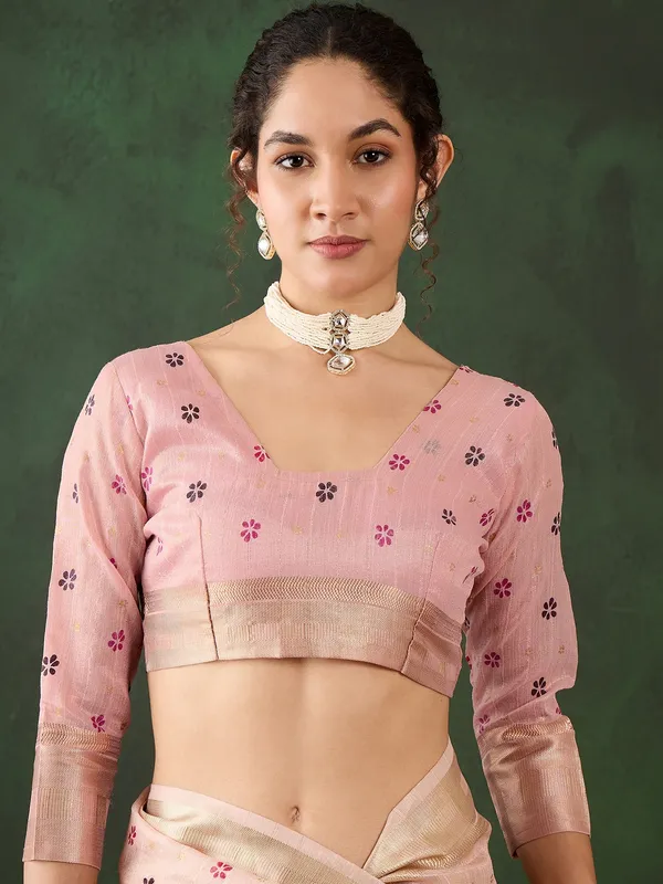Brown_Organza_Woven_Banarasi_Saree_With_Unstitched_Blouse_For_Women