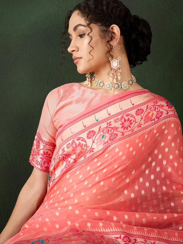 Brown_Cotton_Blend_Woven_Banarasi_Saree_With_Unstitched_Blouse_For_Women