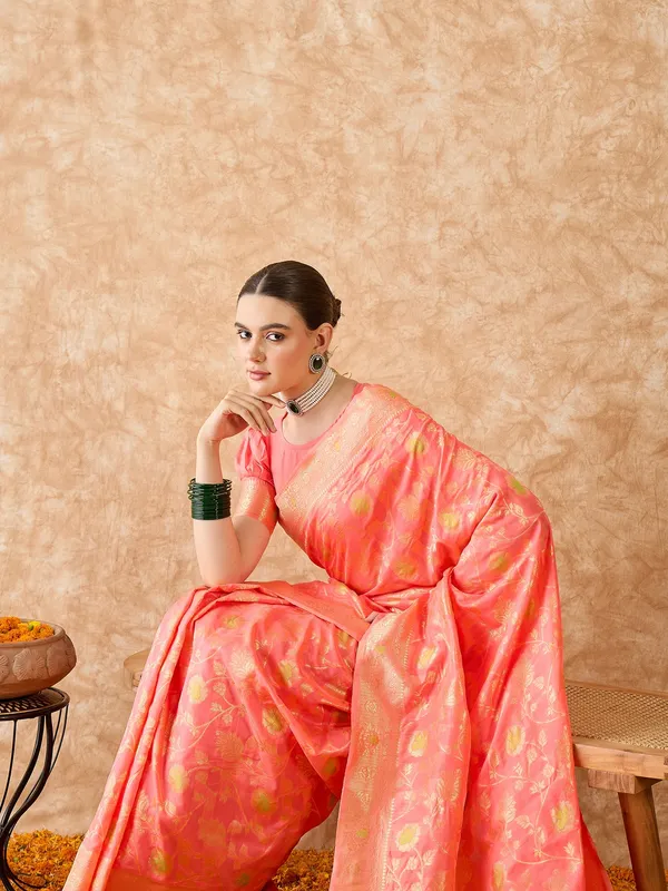 Brown_Art_Silk_Woven_Banarasi_Saree_With_Unstitched_Blouse_For_Women