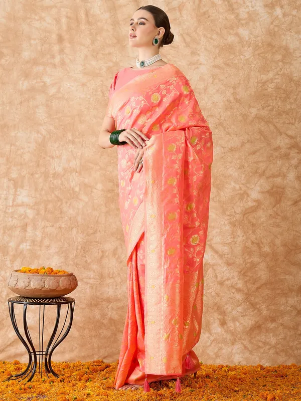 Brown_Art_Silk_Woven_Banarasi_Saree_With_Unstitched_Blouse_For_Women