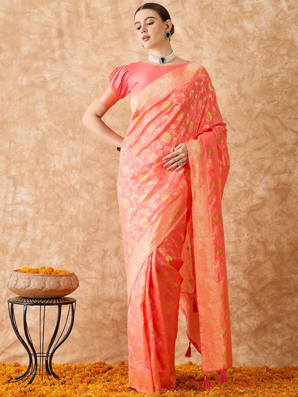 Brown_Art_Silk_Woven_Banarasi_Saree_With_Unstitched_Blouse_For_Women