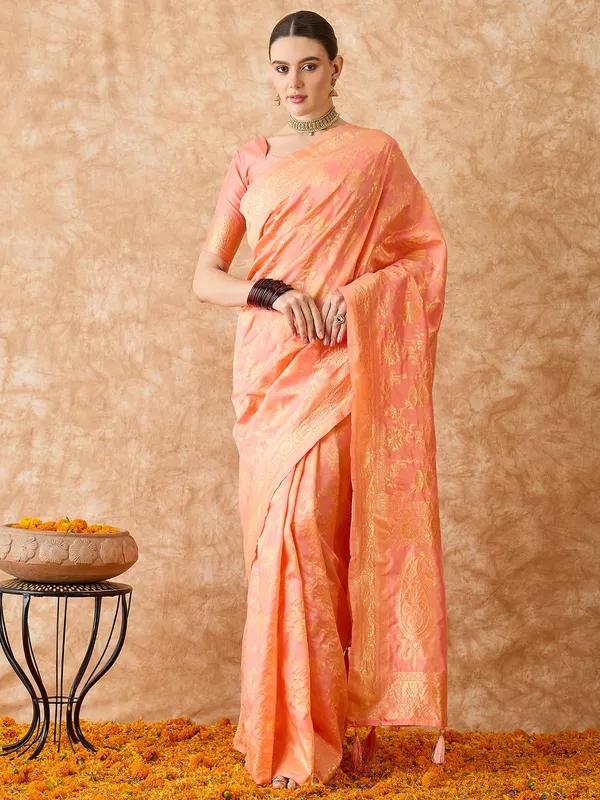 Brown_Art_Silk_Woven_Banarasi_Saree_With_Unstitched_Blouse_For_Women