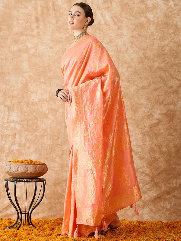 Brown_Art_Silk_Woven_Banarasi_Saree_With_Unstitched_Blouse_For_Women