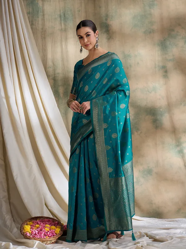 Blue_Art_Silk_Printed_Banarasi_Saree_With_Unstitched_Blouse_For_Women
