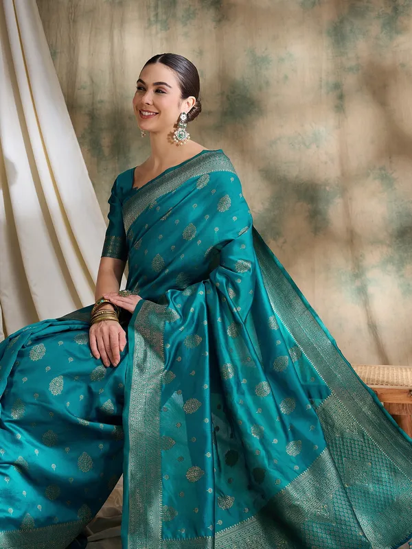 Blue_Art_Silk_Printed_Banarasi_Saree_With_Unstitched_Blouse_For_Women