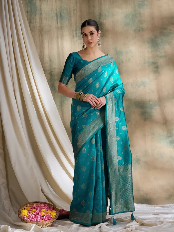 Blue_Art_Silk_Printed_Banarasi_Saree_With_Unstitched_Blouse_For_Women