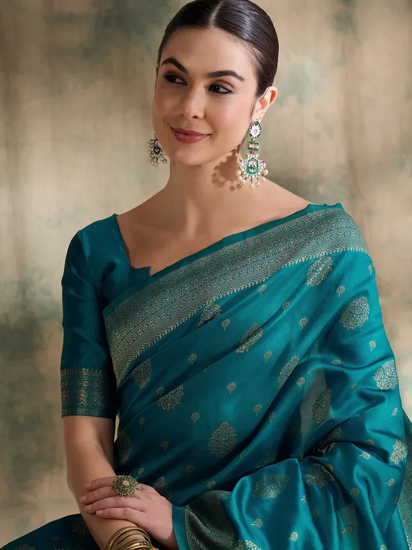 Blue_Art_Silk_Printed_Banarasi_Saree_With_Unstitched_Blouse_For_Women