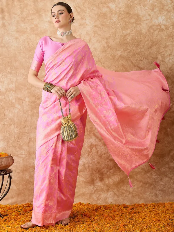 Pink_Art_Silk_Woven_Banarasi_Saree_With_Unstitched_Blouse_For_Women