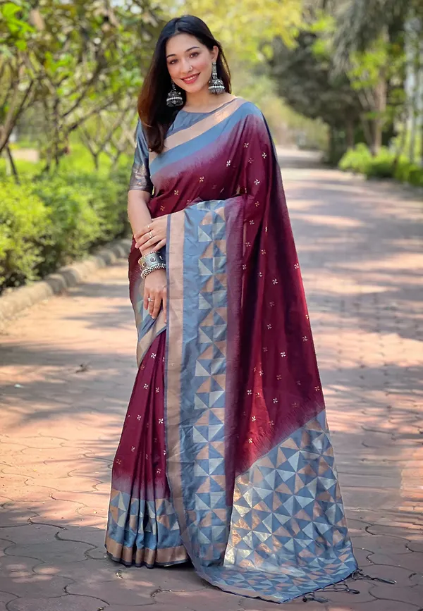 Maroon_Art_Silk_Self_Design_Kanjivaram_Saree_With_Unstitched_Blouse_For_Women