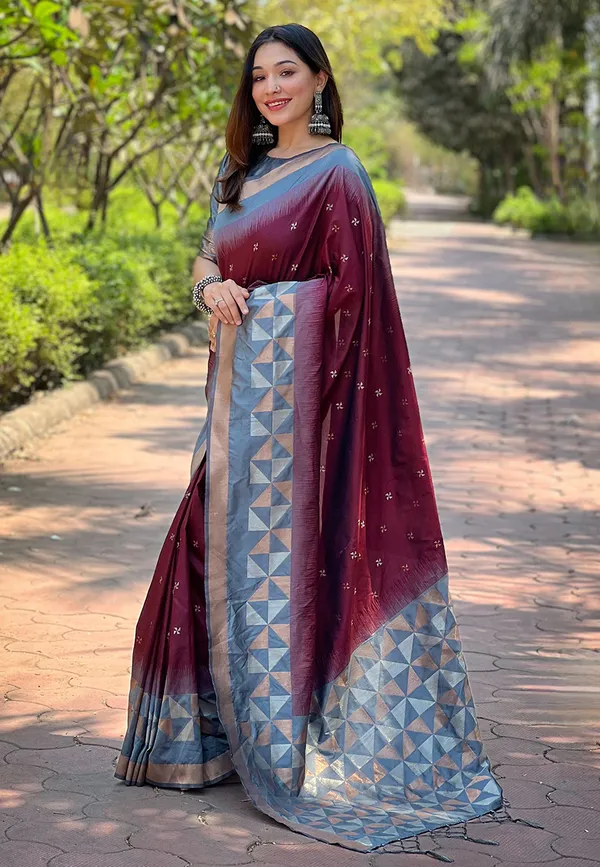 Maroon_Art_Silk_Self_Design_Kanjivaram_Saree_With_Unstitched_Blouse_For_Women