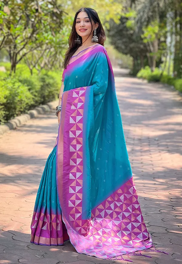 Blue_Art_Silk_Self_Design_Kanjivaram_Saree_With_Unstitched_Blouse_For_Women