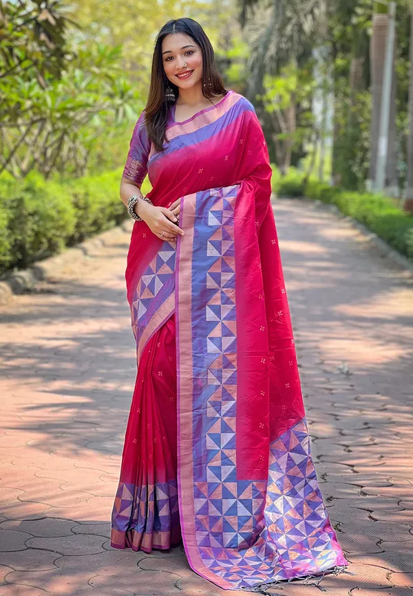 Red_Art_Silk_Self_Design_Kanjivaram_Saree_With_Unstitched_Blouse_For_Women