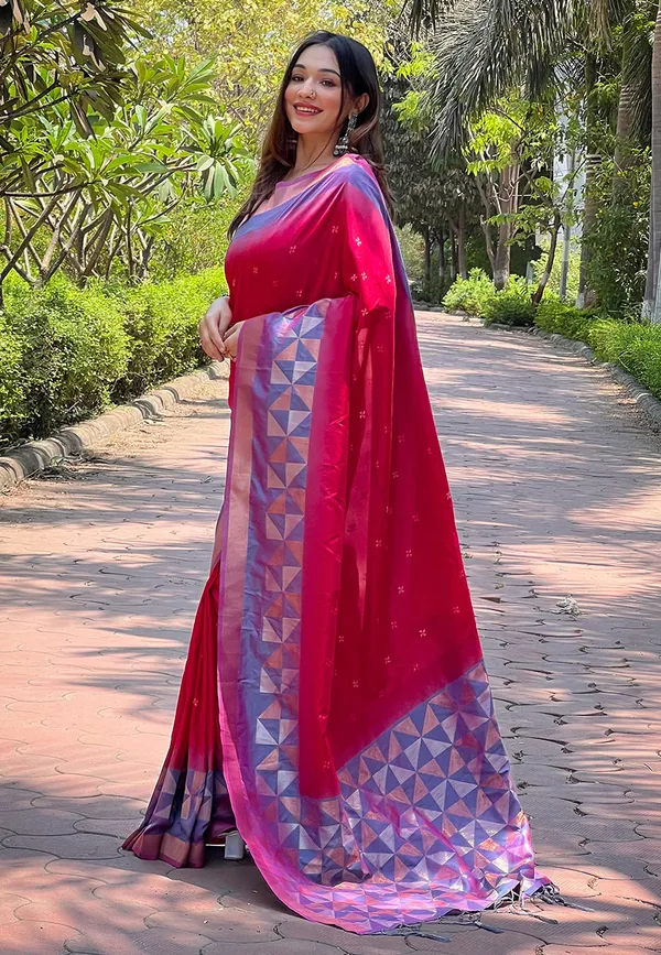 Red_Art_Silk_Self_Design_Kanjivaram_Saree_With_Unstitched_Blouse_For_Women