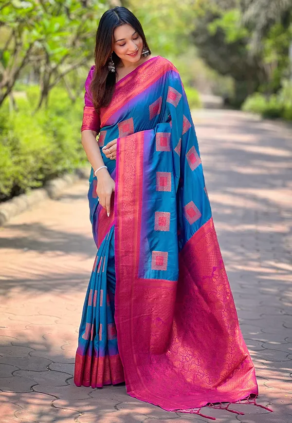 Blue_Art_Silk_Self_Design_Kanjivaram_Saree_With_Unstitched_Blouse_For_Women