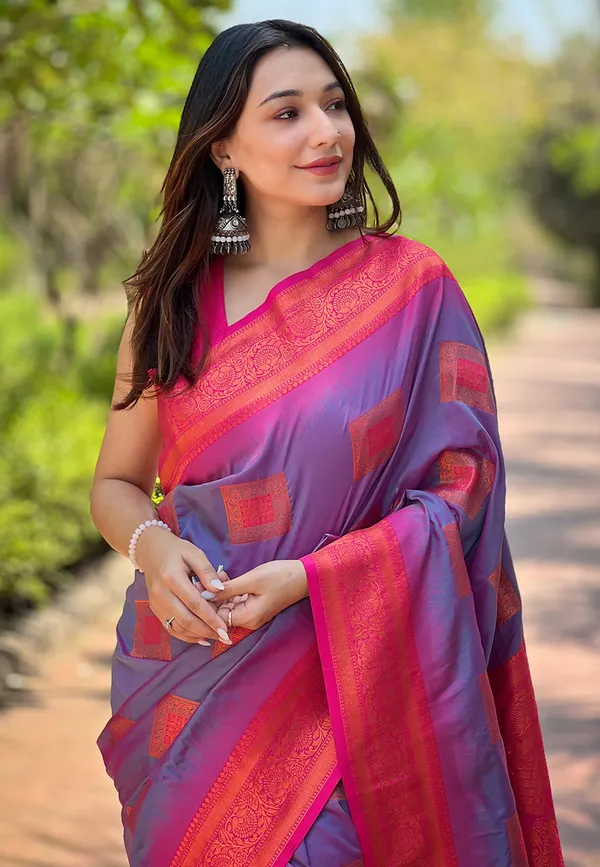 Purple_Art_Silk_Self_Design_Kanjivaram_Saree_With_Unstitched_Blouse_For_Women