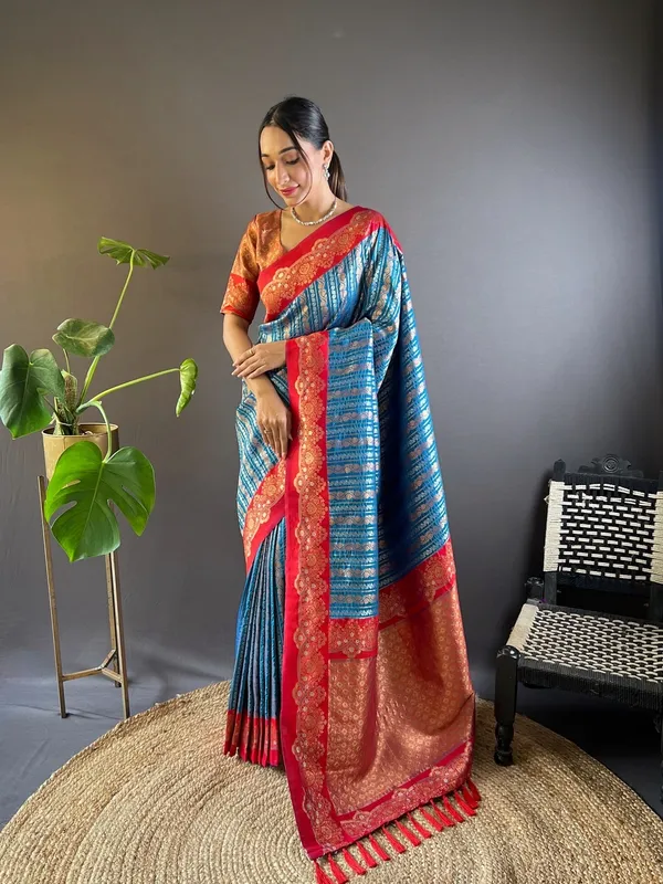 Blue_Art_Silk_Self_Design_Kanjivaram_Saree_With_Unstitched_Blouse_For_Women