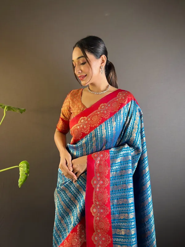 Blue_Art_Silk_Self_Design_Kanjivaram_Saree_With_Unstitched_Blouse_For_Women