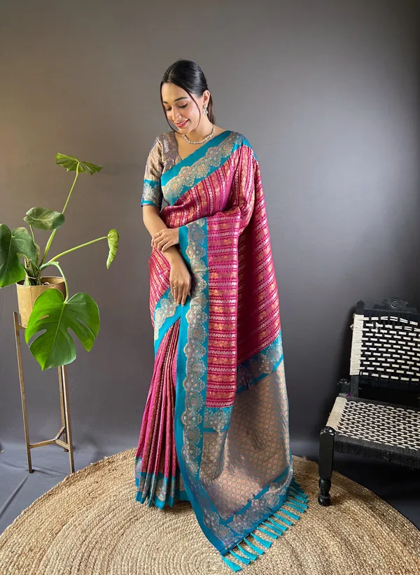 Pink_Art_Silk_Self_Design_Kanjivaram_Saree_With_Unstitched_Blouse_For_Women