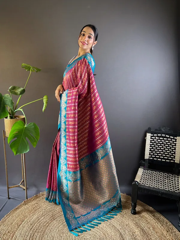 Pink_Art_Silk_Self_Design_Kanjivaram_Saree_With_Unstitched_Blouse_For_Women
