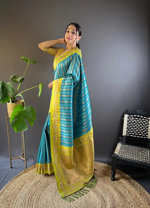 Blue_Art_Silk_Self_Design_Kanjivaram_Saree_With_Unstitched_Blouse_For_Women