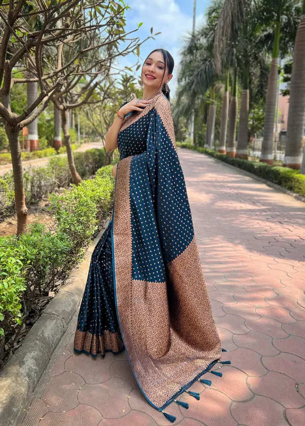Blue_Art_Silk_Self_Design_Banarasi_Saree_With_Unstitched_Blouse_For_Women