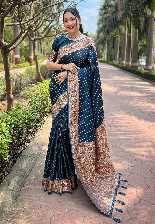 Blue_Art_Silk_Self_Design_Banarasi_Saree_With_Unstitched_Blouse_For_Women