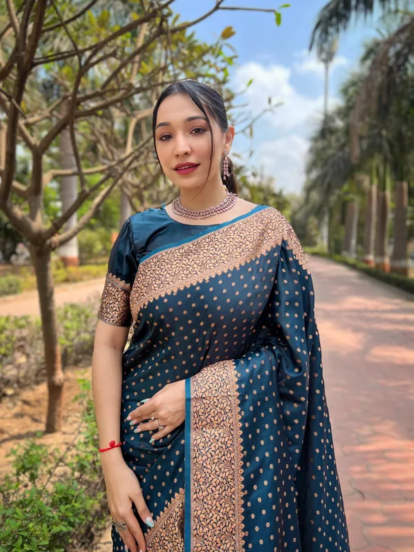 Blue_Art_Silk_Self_Design_Banarasi_Saree_With_Unstitched_Blouse_For_Women