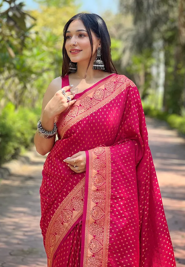 Pink_Art_Silk_Self_Design_Banarasi_Saree_With_Unstitched_Blouse_For_Women