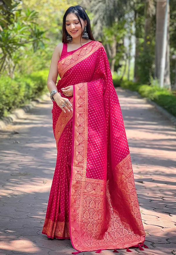 Pink_Art_Silk_Self_Design_Banarasi_Saree_With_Unstitched_Blouse_For_Women