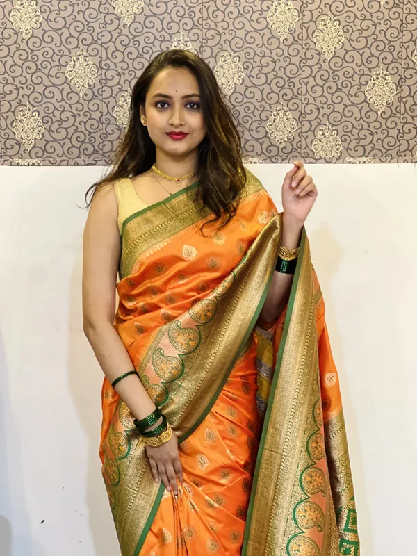 Orange_Art_Silk_Self_Design_Kanjivaram_Saree_With_Unstitched_Blouse_For_Women