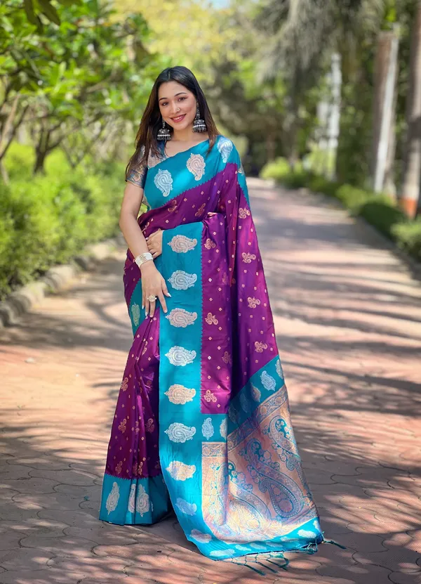 Purple_Art_Silk_Self_Design_Kanjivaram_Saree_With_Unstitched_Blouse_For_Women