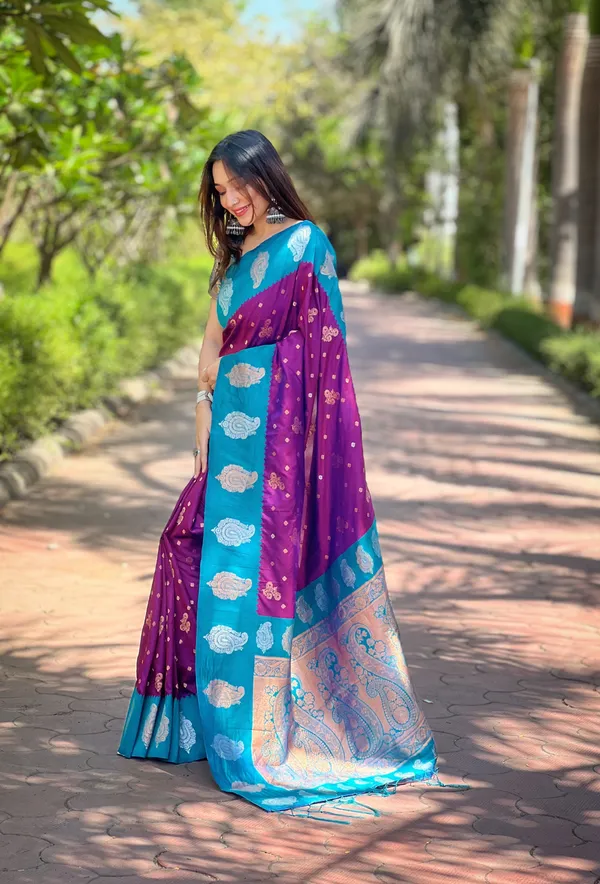 Purple_Art_Silk_Self_Design_Kanjivaram_Saree_With_Unstitched_Blouse_For_Women