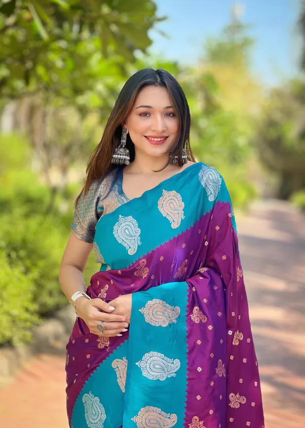 Purple_Art_Silk_Self_Design_Kanjivaram_Saree_With_Unstitched_Blouse_For_Women