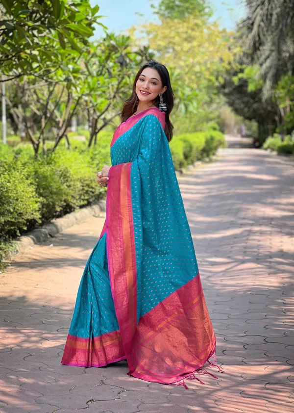 Blue_Art_Silk_Self_Design_Kanjivaram_Saree_With_Unstitched_Blouse_For_Women