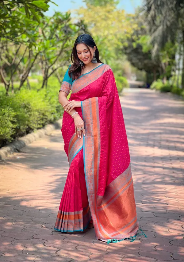 Red_Art_Silk_Self_Design_Kanjivaram_Saree_With_Unstitched_Blouse_For_Women