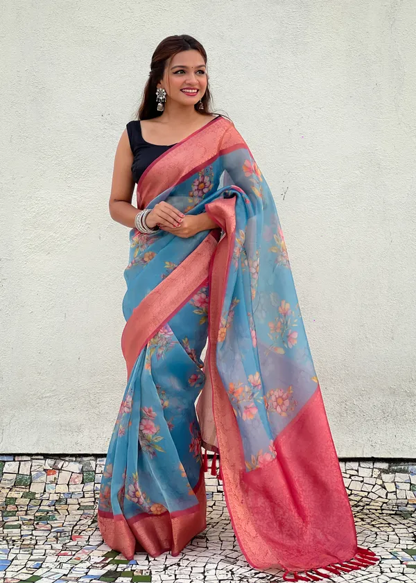 Blue_Art_Silk_Self_Design_Kanjivaram_Saree_With_Unstitched_Blouse_For_Women