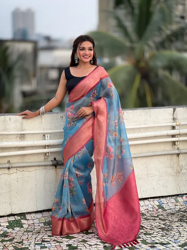 Blue_Art_Silk_Self_Design_Kanjivaram_Saree_With_Unstitched_Blouse_For_Women